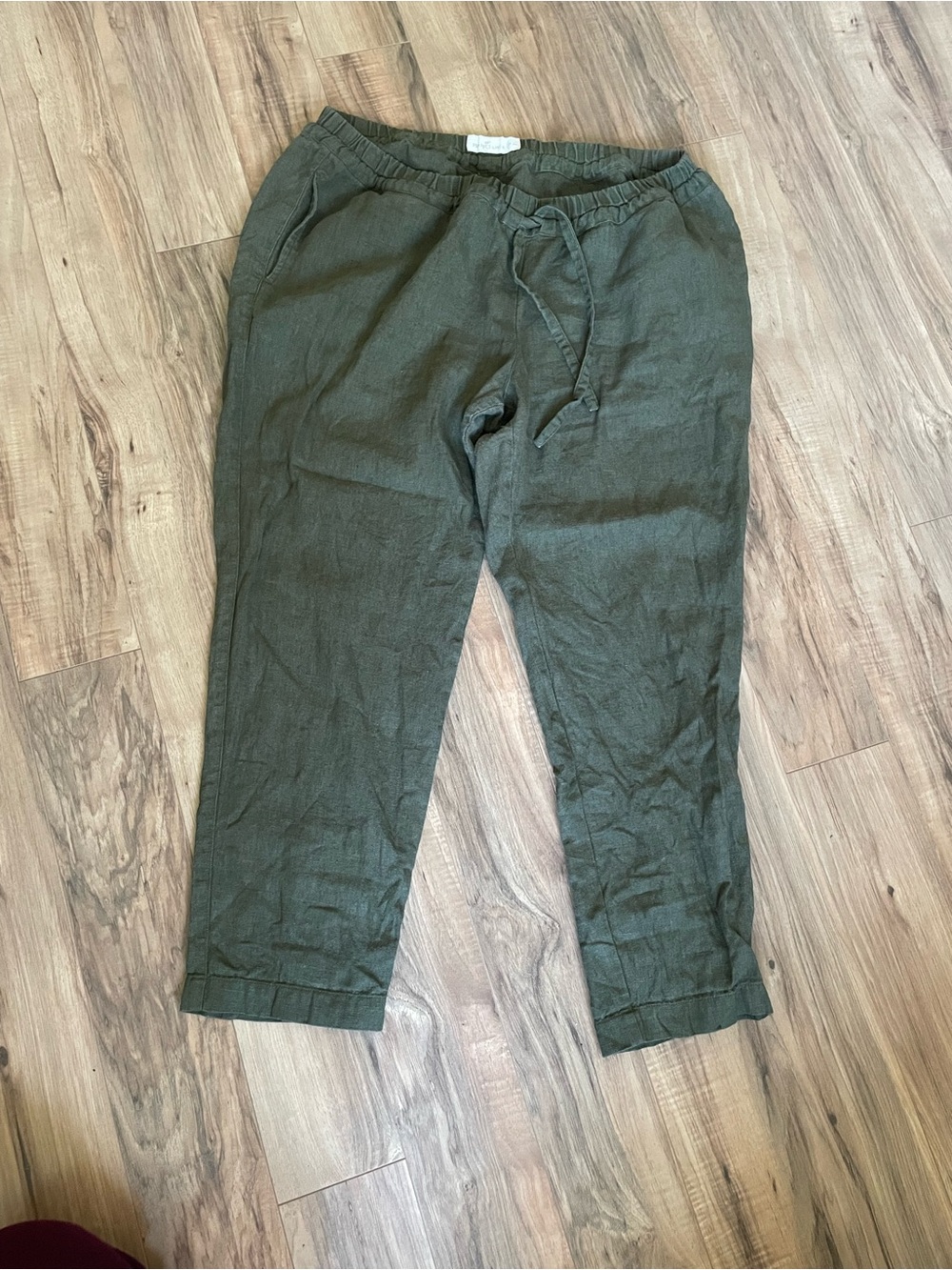 notPERFECTLINEN Heavyweight khaki green linen pants